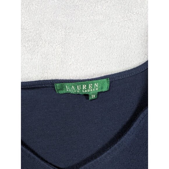 Lauren Ralph Lauren Womens Top Plus Size 2X Navy Flutter Sleeve V-Neck Blouse - Picture 2 of 6